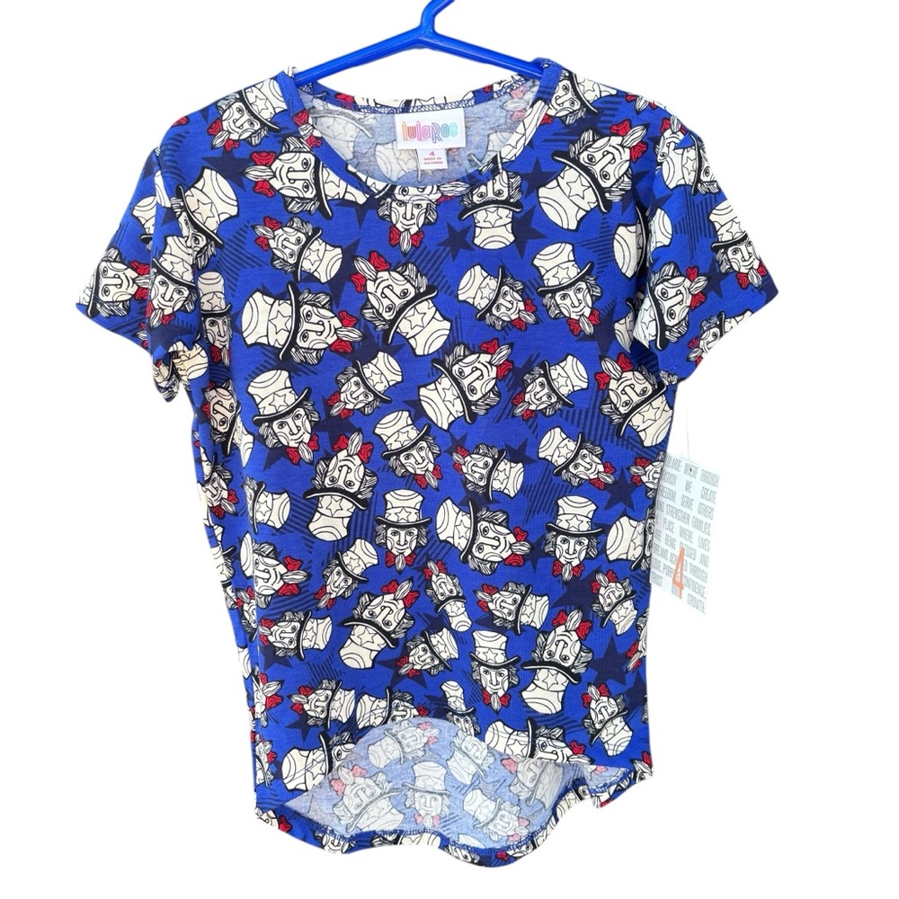 LulaRoe Gracie Uncle Sam 4th of July Kids Short Sleeve Shirt 4